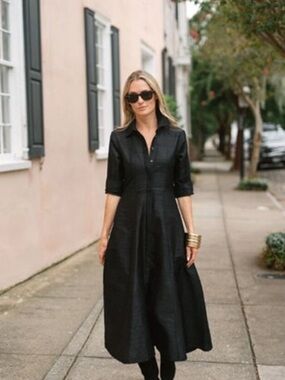 Julia Amory Dupioni Shirt Dress - Noir